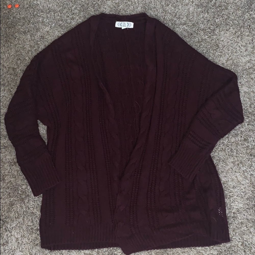 Pink rose cardigan, maroon color size medium